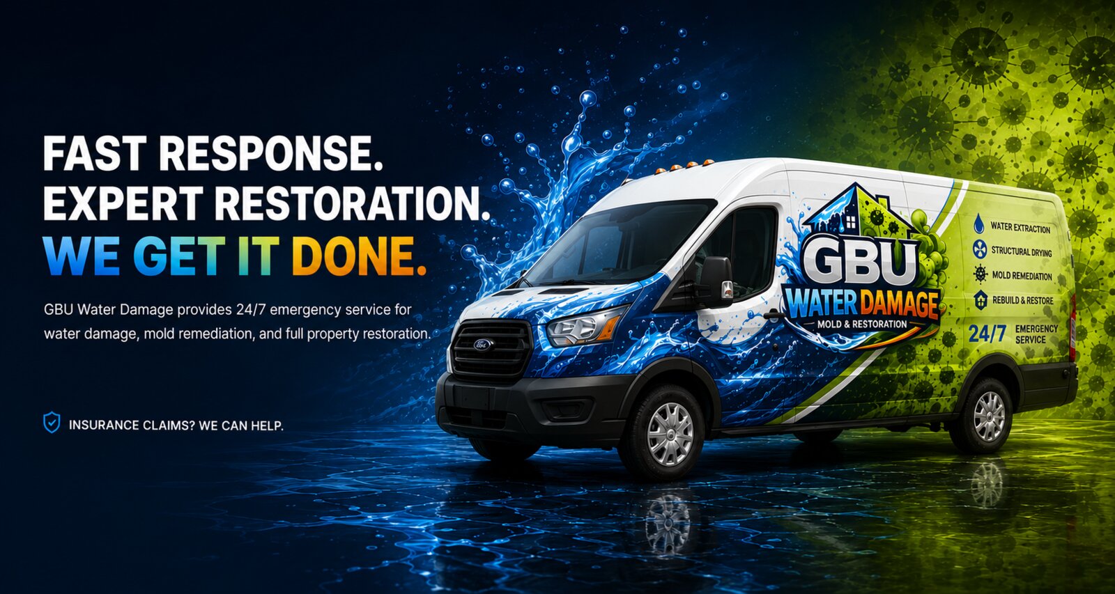 GBU Water Damage emergency restoration van — fast response, expert restoration